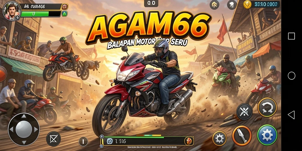 Tampilan gameplay AGAM66 yang menegangkan dan penuh aksi balapan motor.