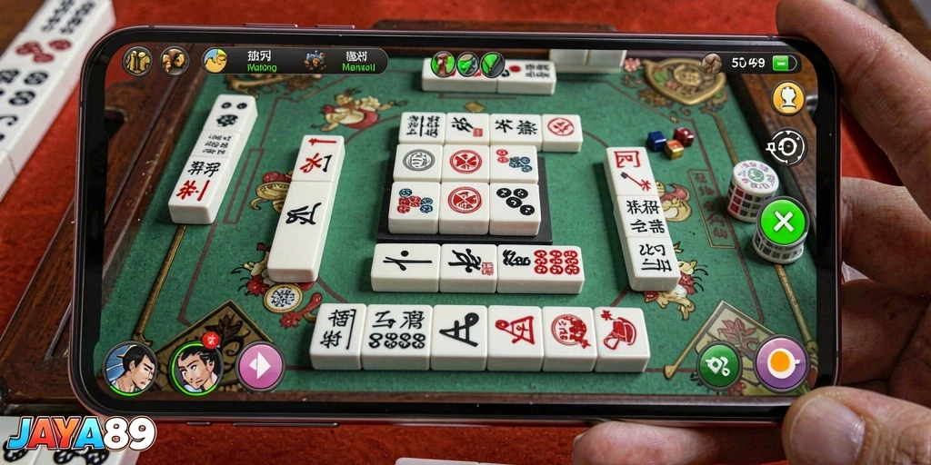 Tampilan gameplay seru di JAYA89 dengan ubin Mahjong yang menarik.