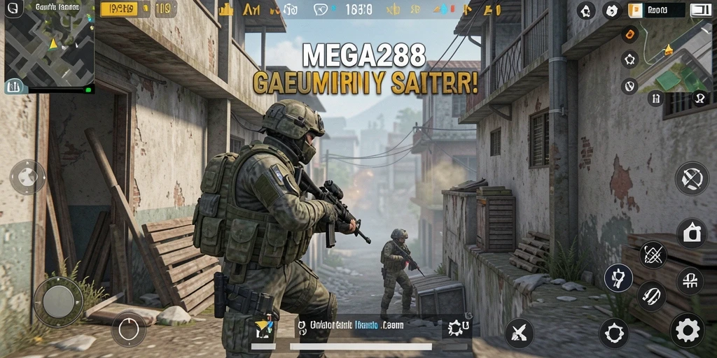 Tampilan aksi mendebarkan dalam game FPS MEGA288.