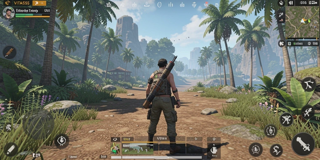 Tangkapan layar gameplay VITA555 yang menampilkan dunia terbuka yang luas dan dinamis.